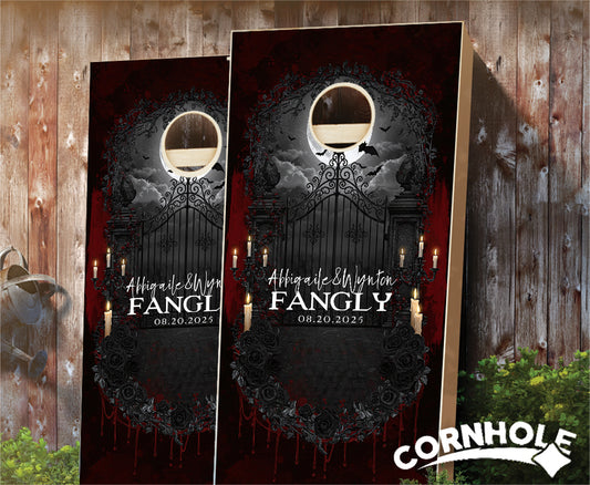 "Gothic Dark Gore Bats Haunted Wedding" Cornhole Boards