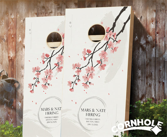 "Japanese Flower Blossom Wedding" Cornhole Boards