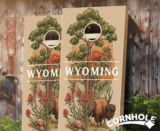 "Wyoming - State Illustration Motif " Cornhole Boards