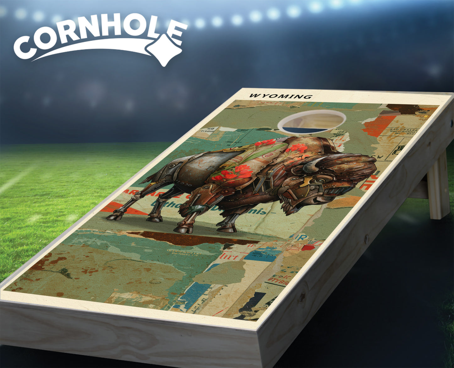 "Wyoming - State Mixed Media " Cornhole Boards