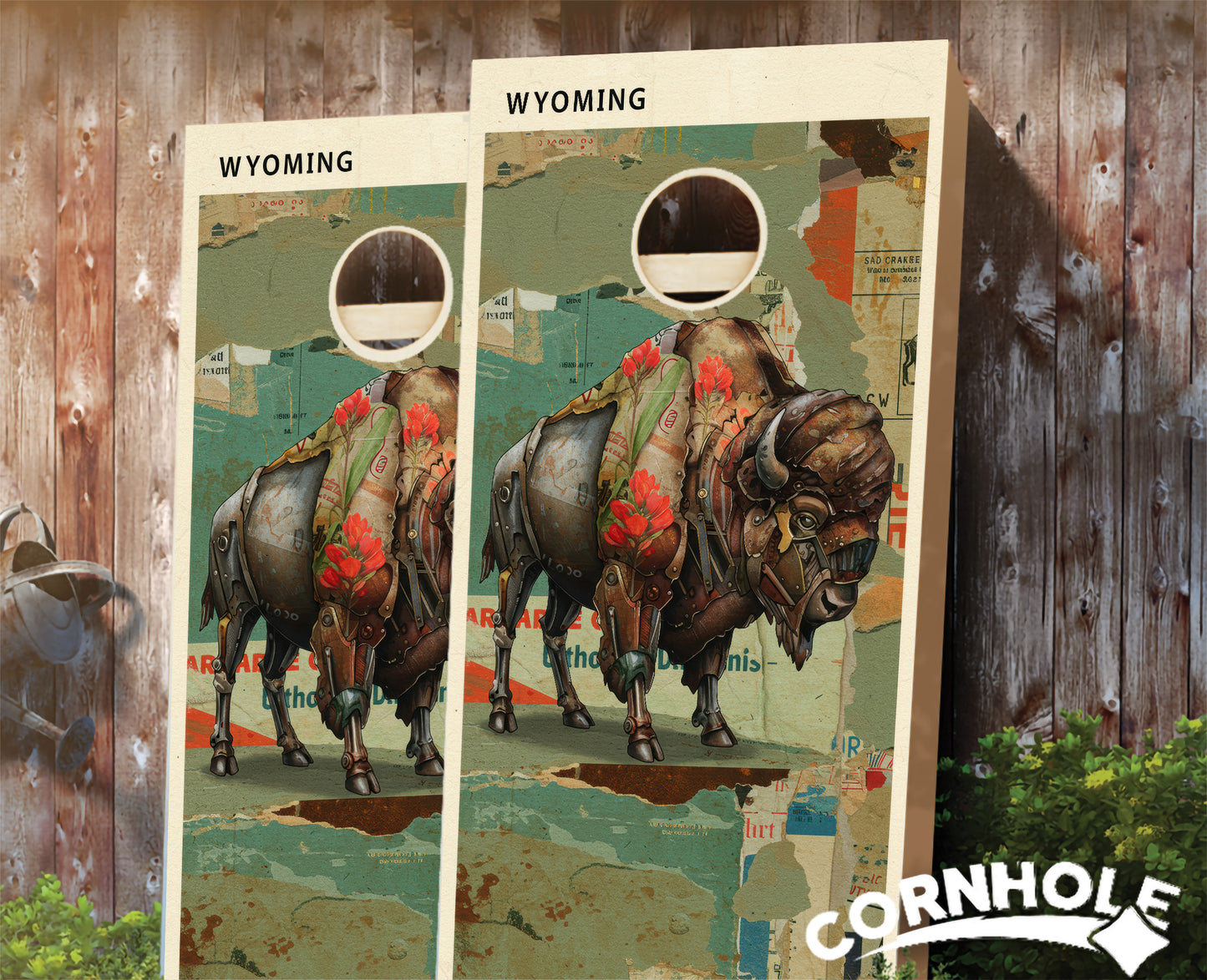 "Wyoming - State Mixed Media " Cornhole Boards
