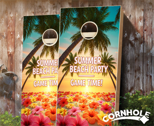 "Summer Beach Party - Game Time" Cornhole Boards