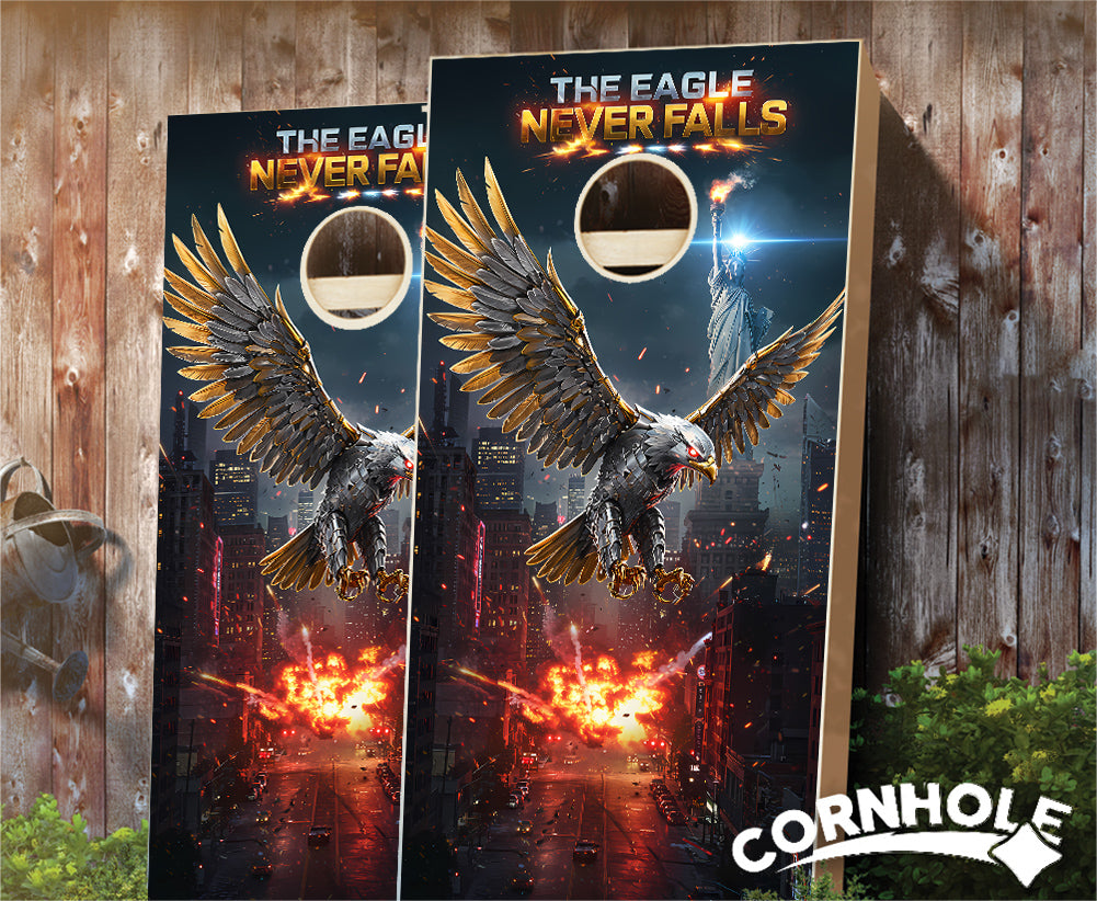 "The Eagle Never Falls - Giant Eagle Mech Liberty" Cornhole Boards