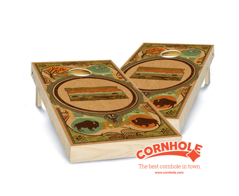 "Kansas - State Wood Homage " Cornhole Boards