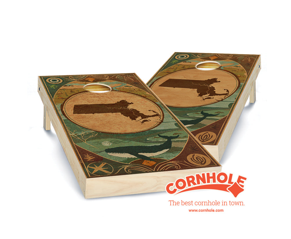 "Massachusetts - State Wood Homage " Cornhole Boards