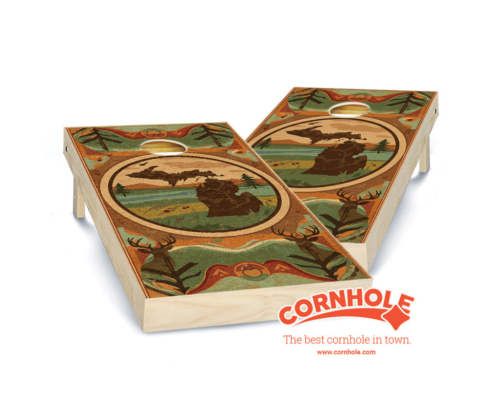 "Michigan - State Wood Homage " Cornhole Boards