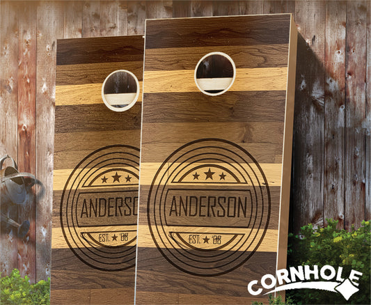 "Chestnut Planks Circle Surname" Cornhole Boards