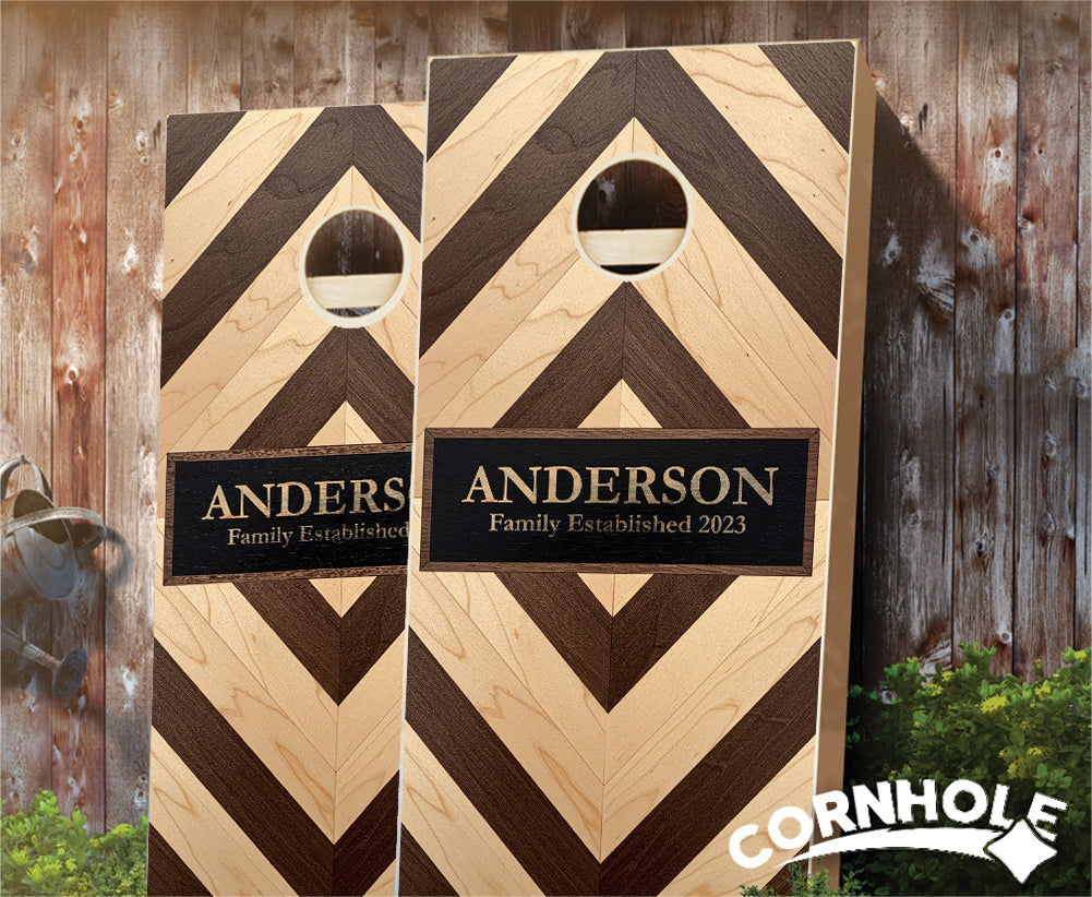 "Chocolate Pine Wood Name Diamond" Cornhole Boards