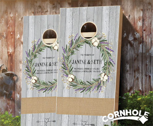 "Country Lavender Olive Wreath" Cornhole Boards
