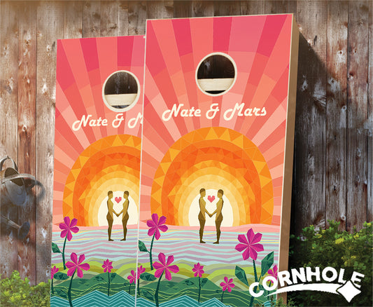 "Geometric Tiles Sunburst" Cornhole Boards