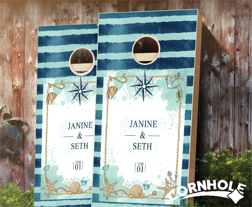 "Nautical Stripes Matte" Cornhole Boards