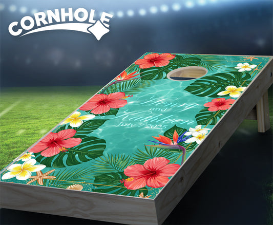 "Paradise Water Plumeria" Cornhole Boards