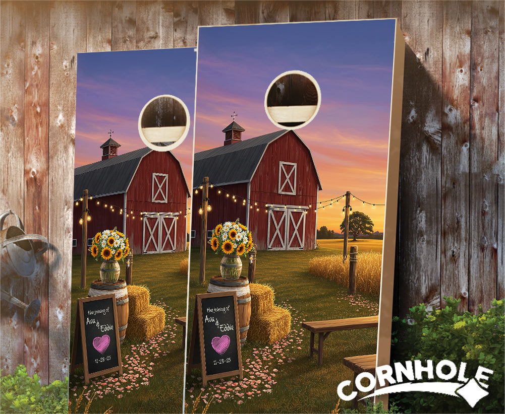 "Red Barn Reception" Cornhole Boards