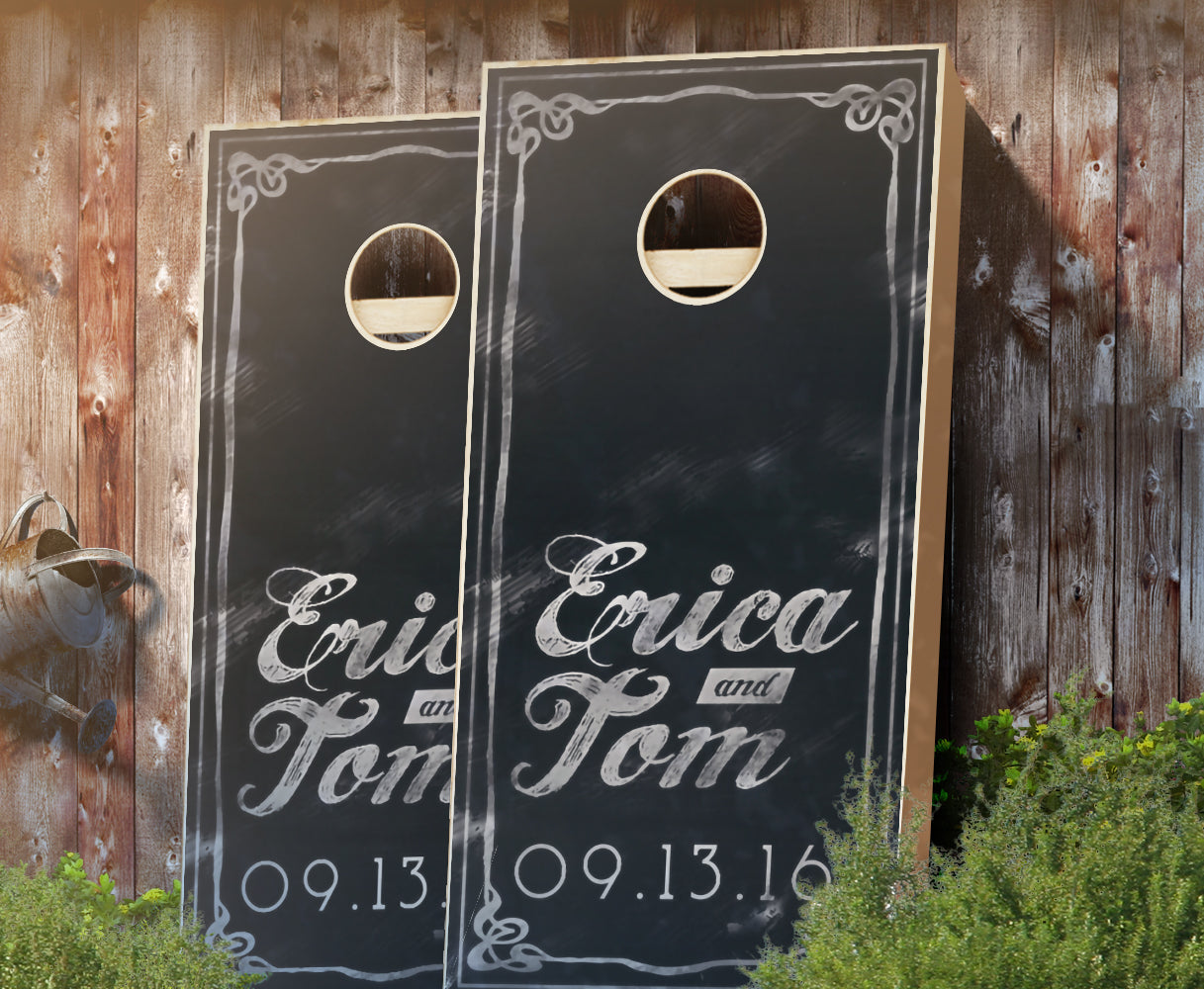 "Chalkboard Wedding Sign" Personalized Cornhole Boards