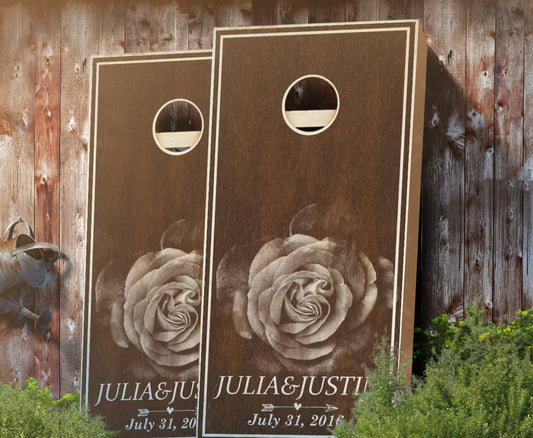 "Country Rustic Rose" Stained Cornhole Boards
