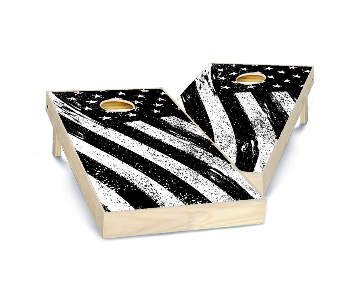 "Black and White Grunge American Flag" Cornhole Boards