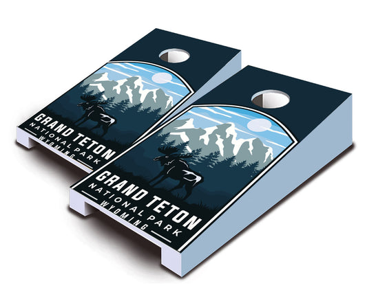 "Grand Teton National Park Badge Moose" Tabletop Cornhole Boards