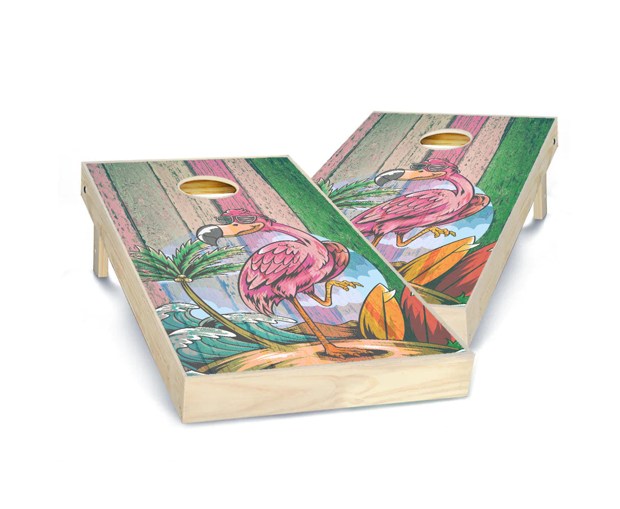 "Surfer Flamingo" Cornhole Boards