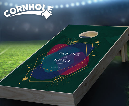 "Contemporary Watercolor on Green" Cornhole Boards