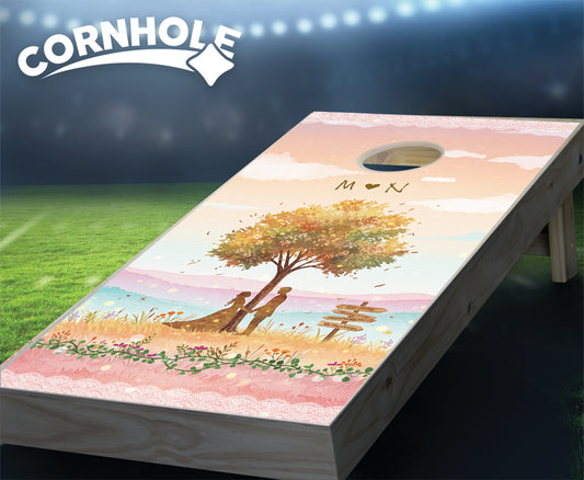 "Pastel Watercolor Tree in the Meadows" Cornhole Boards