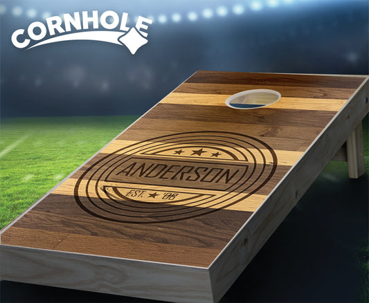 "Chestnut Planks Circle Surname" Cornhole Boards
