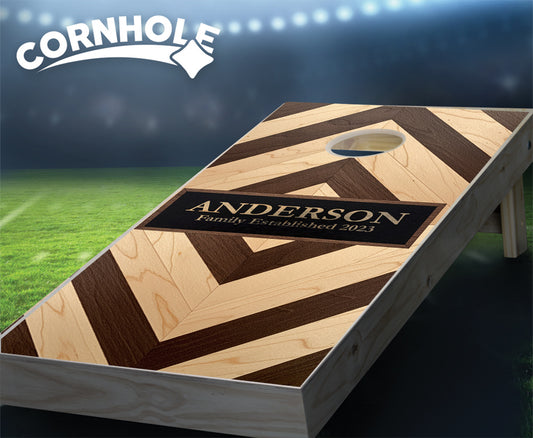 "Chocolate Pine Wood Name Diamond" Cornhole Boards