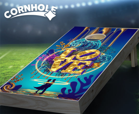 "Love Liquid Splash Gold Underwater Liquid" Cornhole Boards