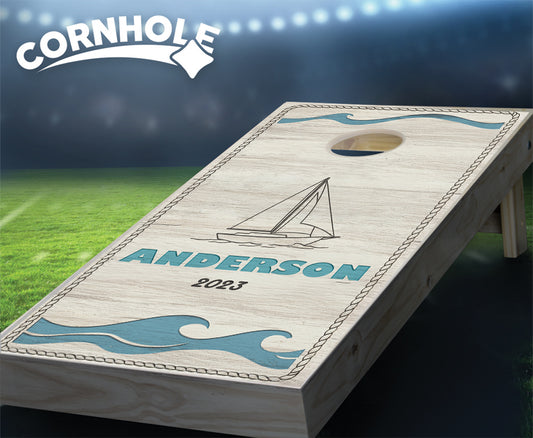 "Nautical Sailing Waves on Wood" Cornhole Boards