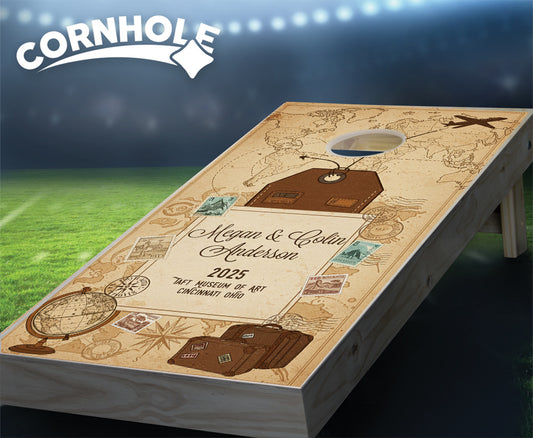 "Travel Map Itinerary Couple" Cornhole Boards