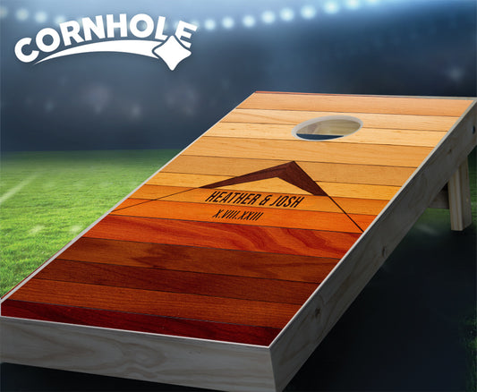 "Warm Gradient Plank Mountain Names" Cornhole Boards