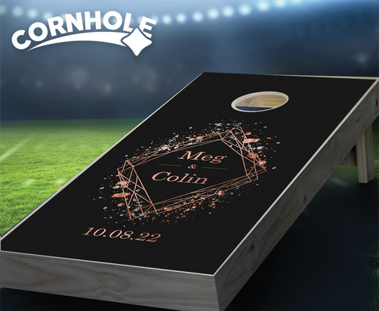 "Wire Diamond on Black Metallic Splatters" Cornhole Boards