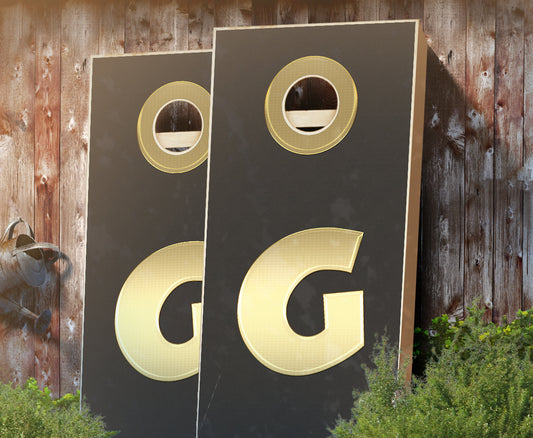 "Monogram Dark Gold Bling" Cornhole Boards