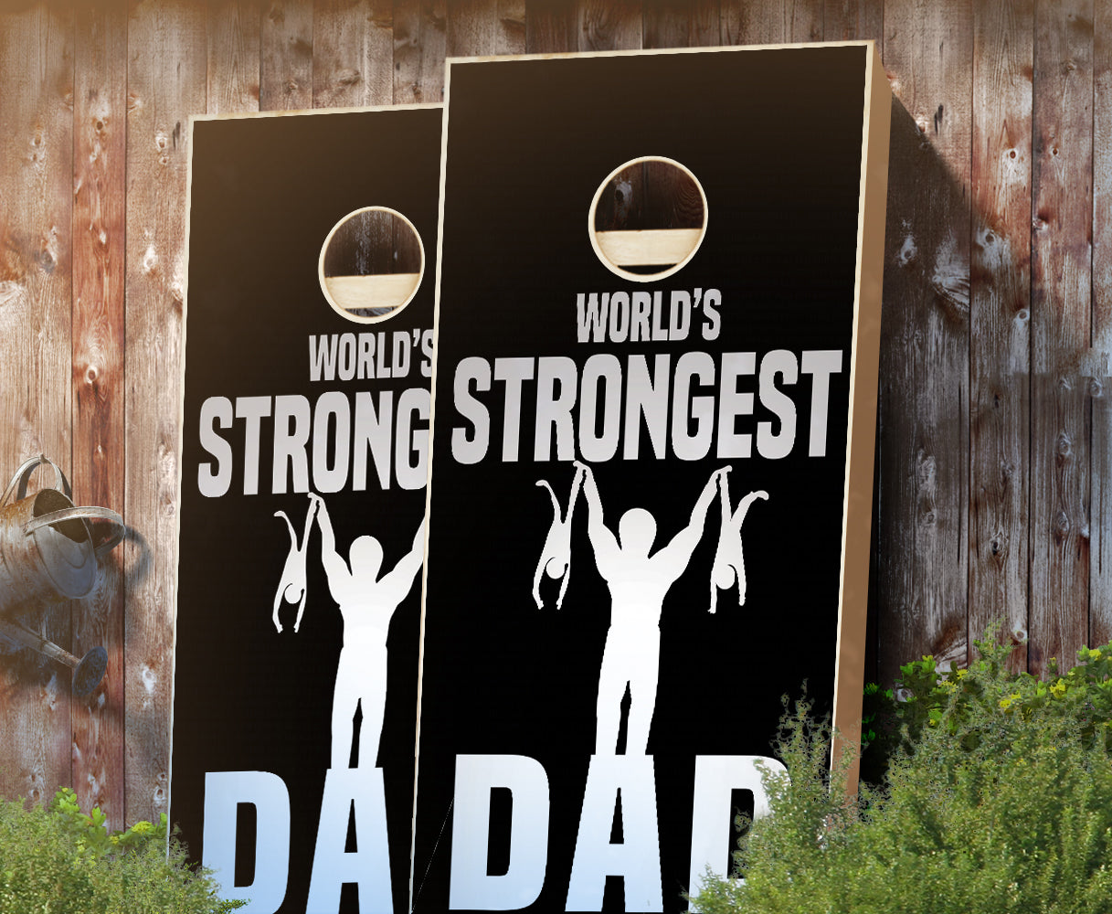 "World's Strongest Dad" Cornhole Boards