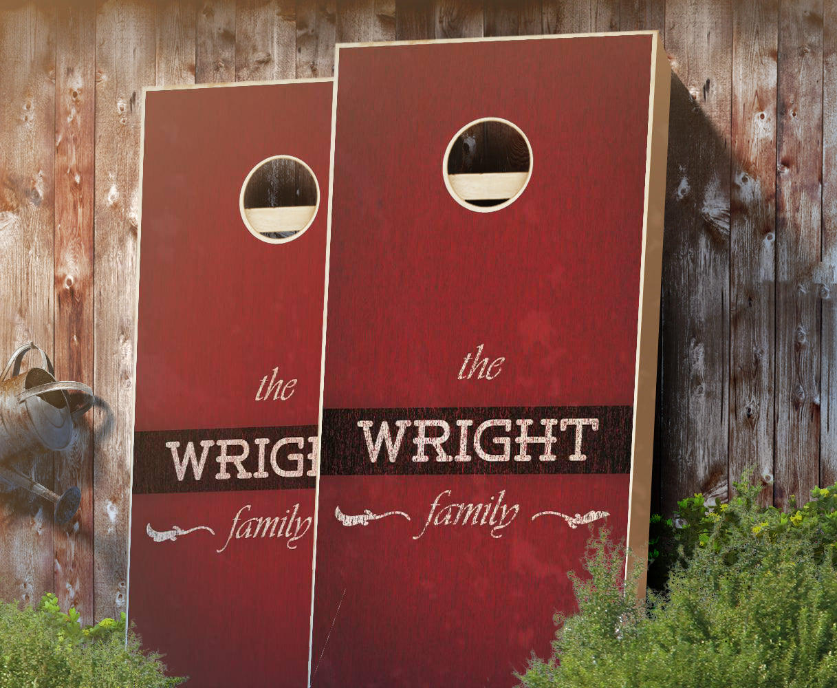 "Antique Red Family Name" Stained Cornhole Boards
