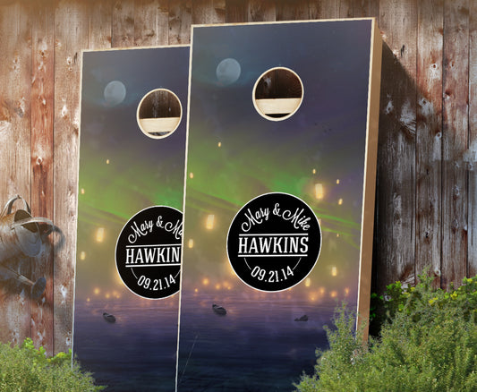 "Chinese Lantern Wedding" Personalized Cornhole Boards