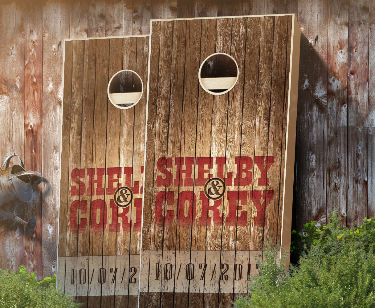 "Country Rustic Wedding" Personalized Cornhole Boards