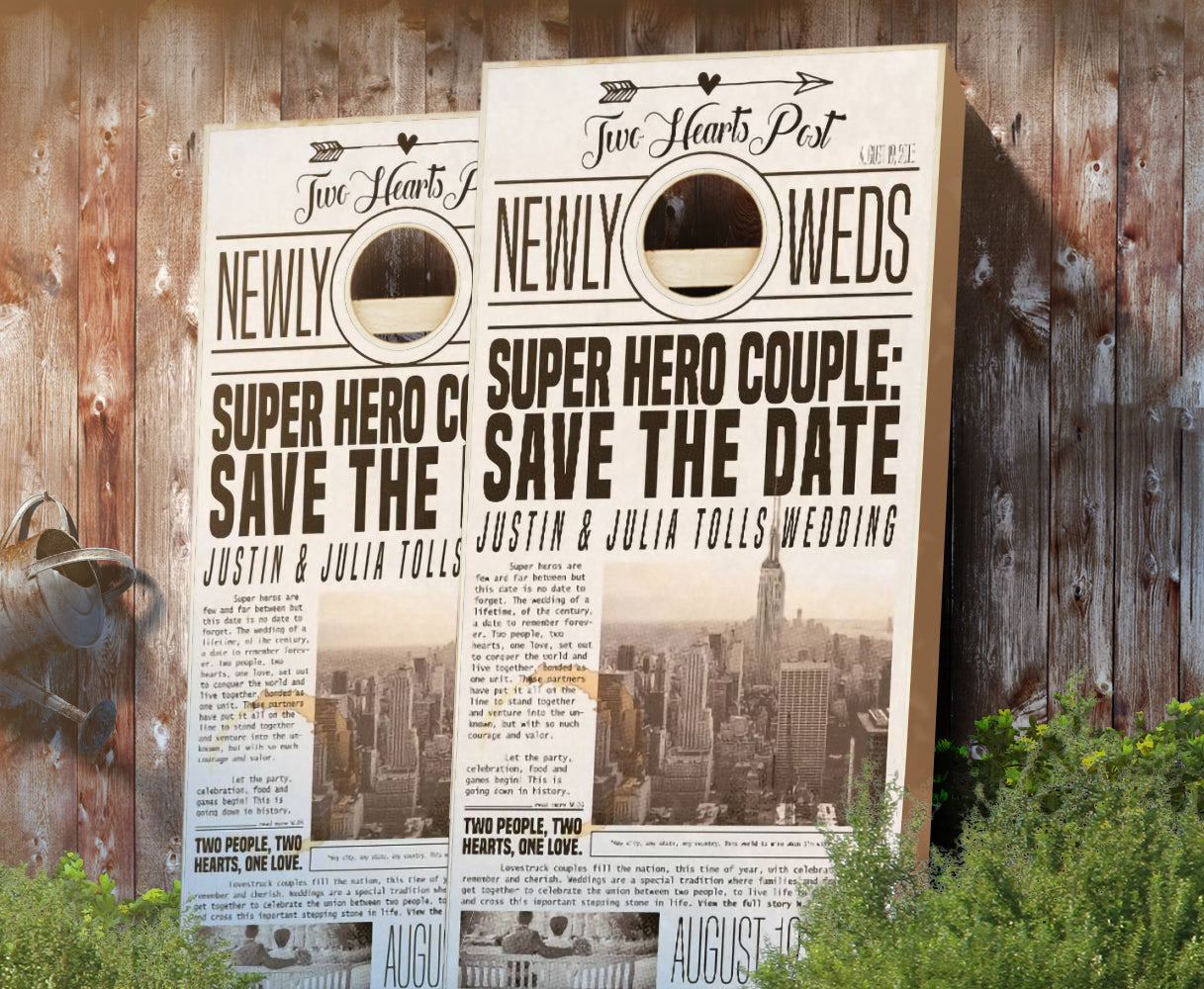 "Newsprint" Personalized Wedding Cornhole Boards