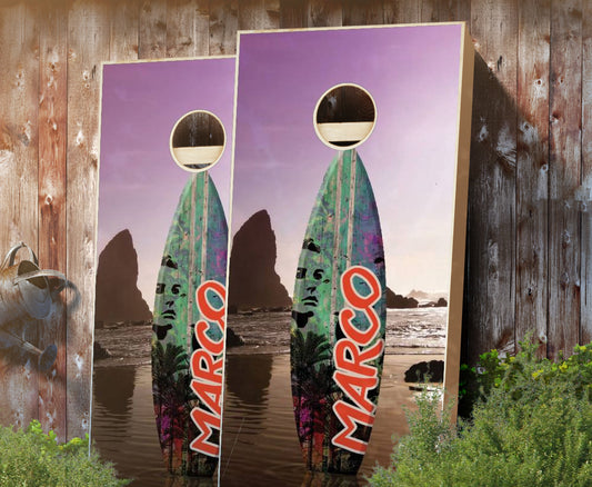 "Surfboard Sunset" Cornhole Boards