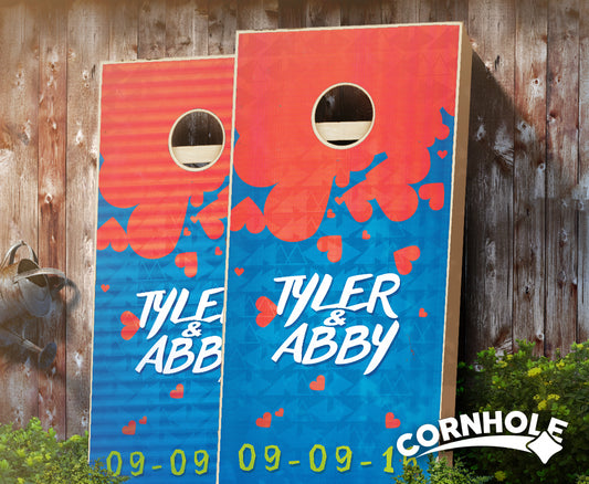 "Falling Hearts" Personalized Wedding Cornhole Boards