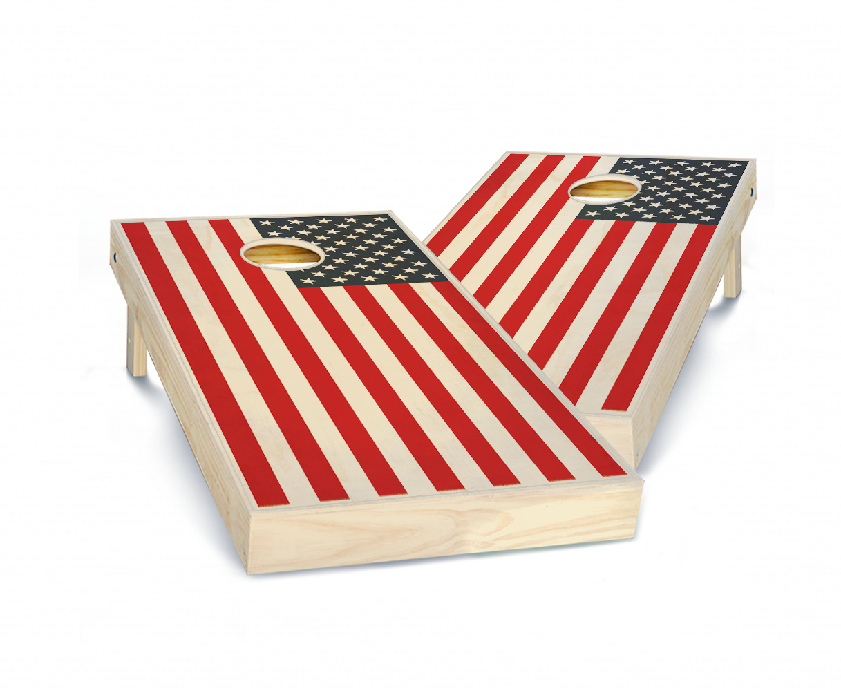 "2 Color American Flag" Stained Cornhole Boards