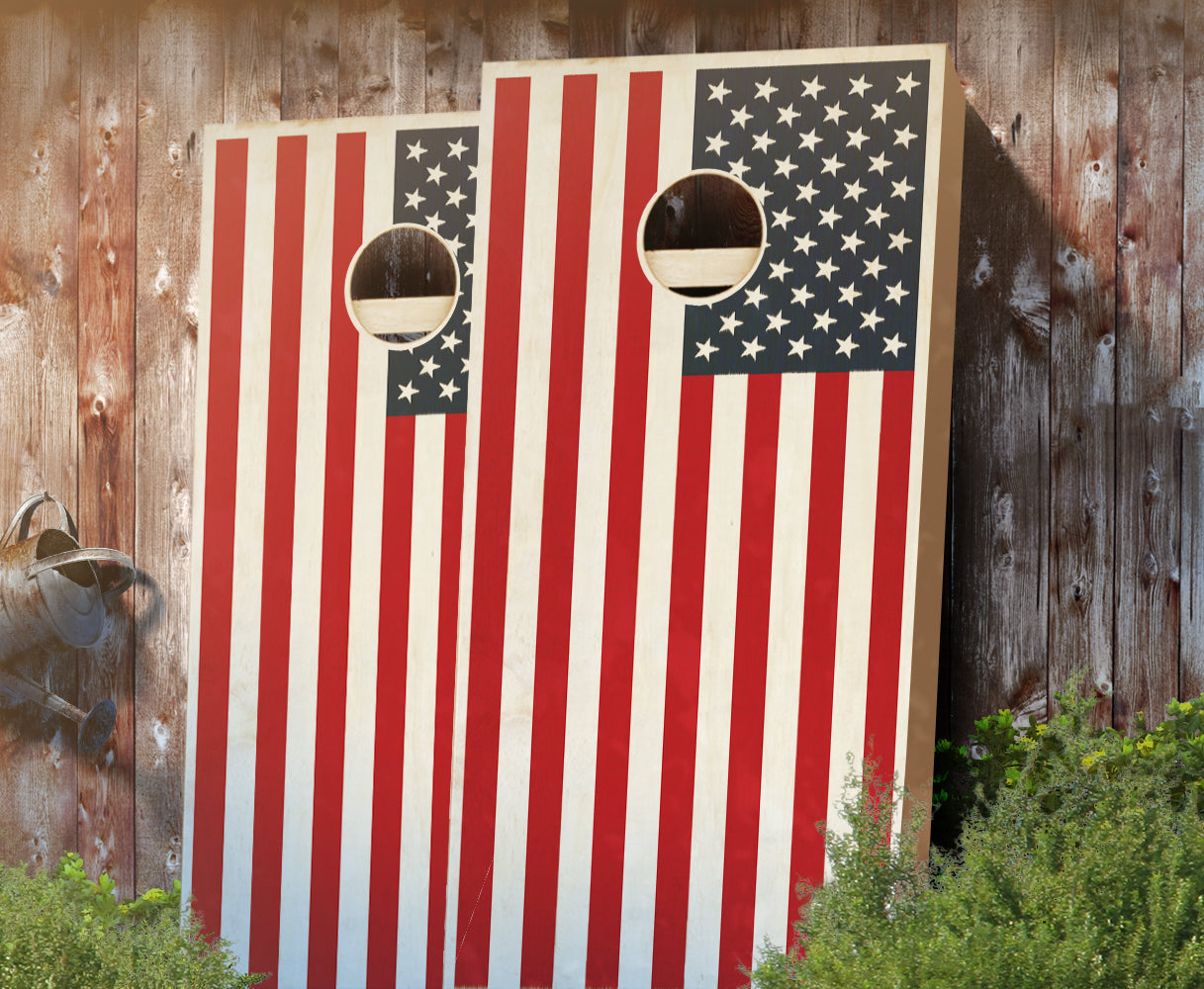 "2 Color American Flag" Stained Cornhole Boards