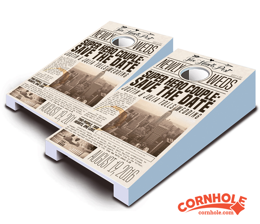 "Newsprint Wedding" Personalized Tabletop Cornhole Boards