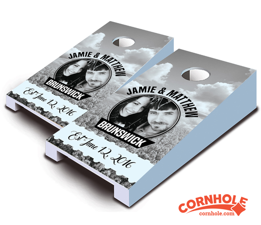 "Photo Flowerfield Wedding" Personalized Tabletop Cornhole Boards