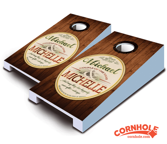 "Wedding Emblem Rustic" Personalized Tabletop Cornhole Boards