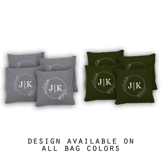 "Foliage Circle Monogram" Cornhole Bags - Set of 8