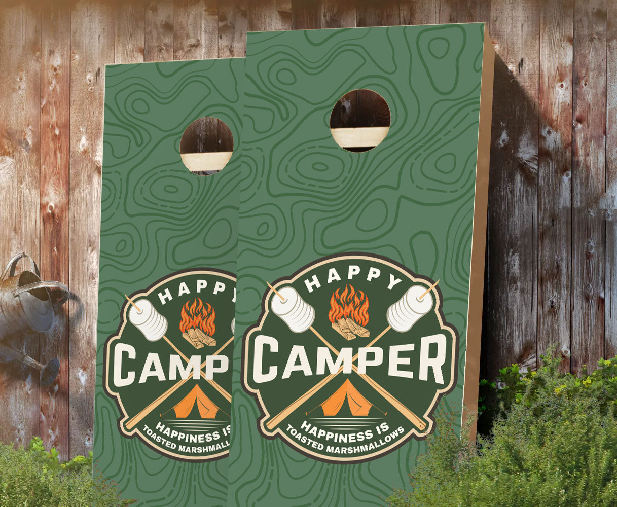 "Happy Camper Marshmallow" Cornhole Boards
