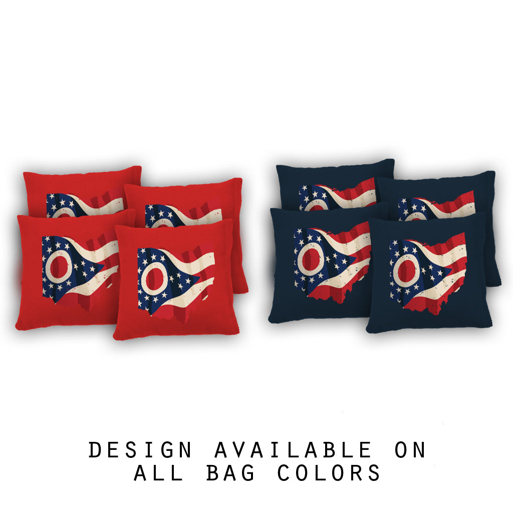 "Ohio Shape Ohio Flag" Cornhole Bags - Set of 8