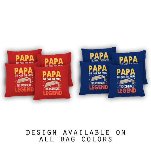 "Papa Cornhole Legend" Cornhole Bags - Set of 8