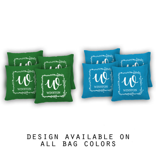 "Square Floral Family Name" Cornhole Bags - Set of 8