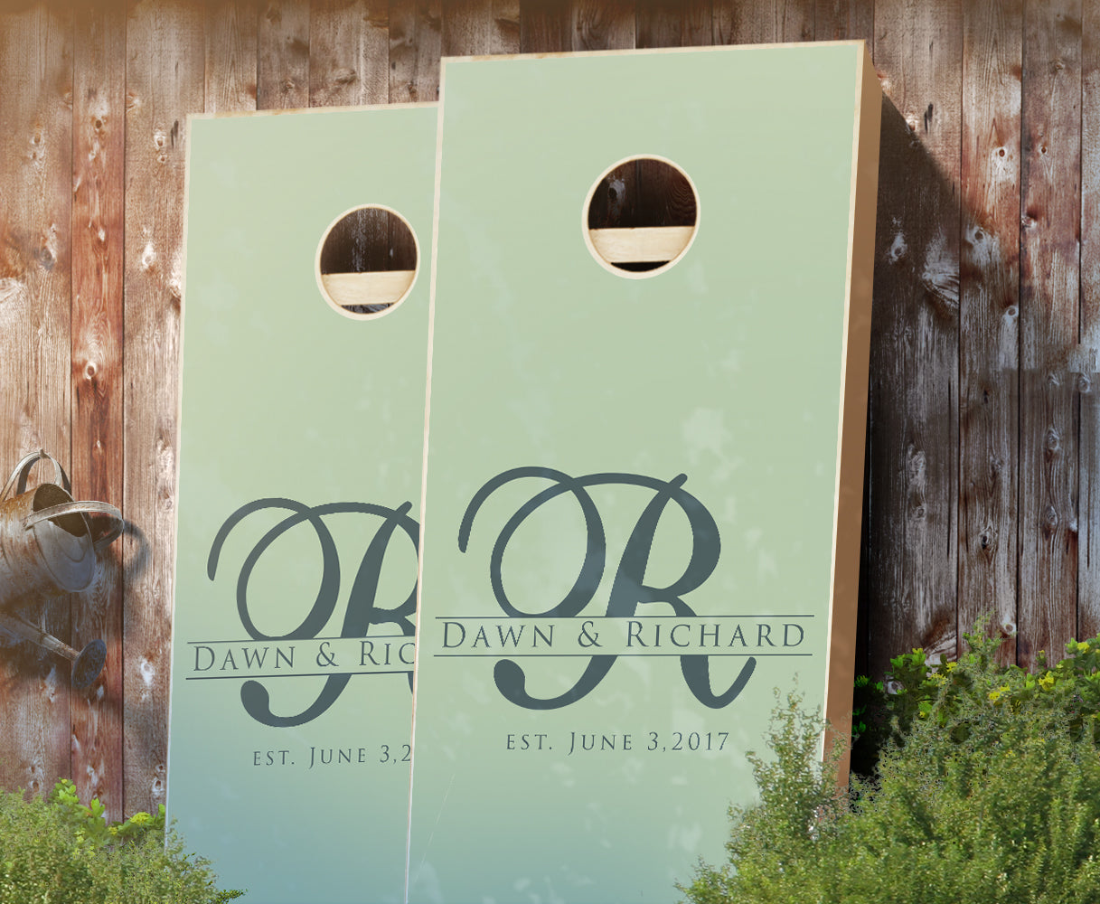"Wedding Letter Green" Personalized Cornhole Boards